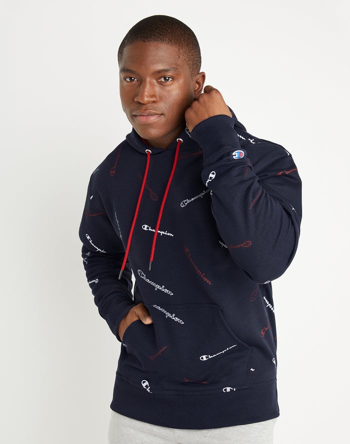 Champion Hoodie Heren - Donkerblauw - Powerblend All Over Logo ( 276381-IYR )